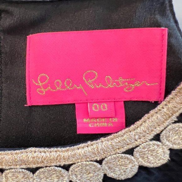 Lilly Pulitzer NWOT Layne Stretch Shift Dress Black & Gold Size 00 - Picture 8 of 9